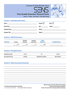 Picture of SENS Examiner Record Forms – First Grade (25)